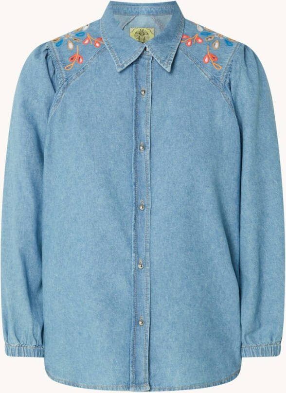 MOS MOSH Sylvia blouse in lyocellblend met ballonmouw en opengewerkt dessin