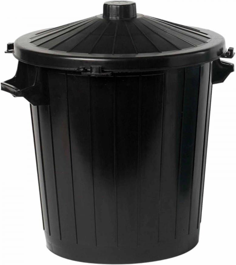 Merkloos Vuilnisbak/afvalemmer Met Deksel 80 Liter Zwart Prullenbakken