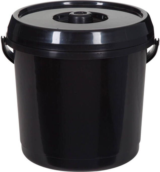 Whitefurze Emmer Met Deksel 14 Liter Kunststof Zwart 30 X 30 X 30 Cm Emmers