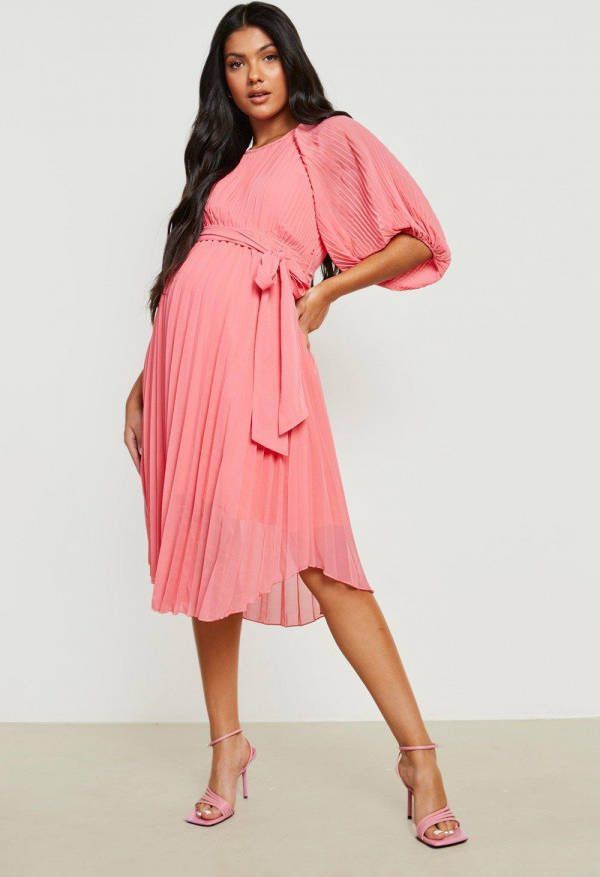 boohoo Bloemen Midaxi Jurk Met Volle Mouwen En Split, Pink