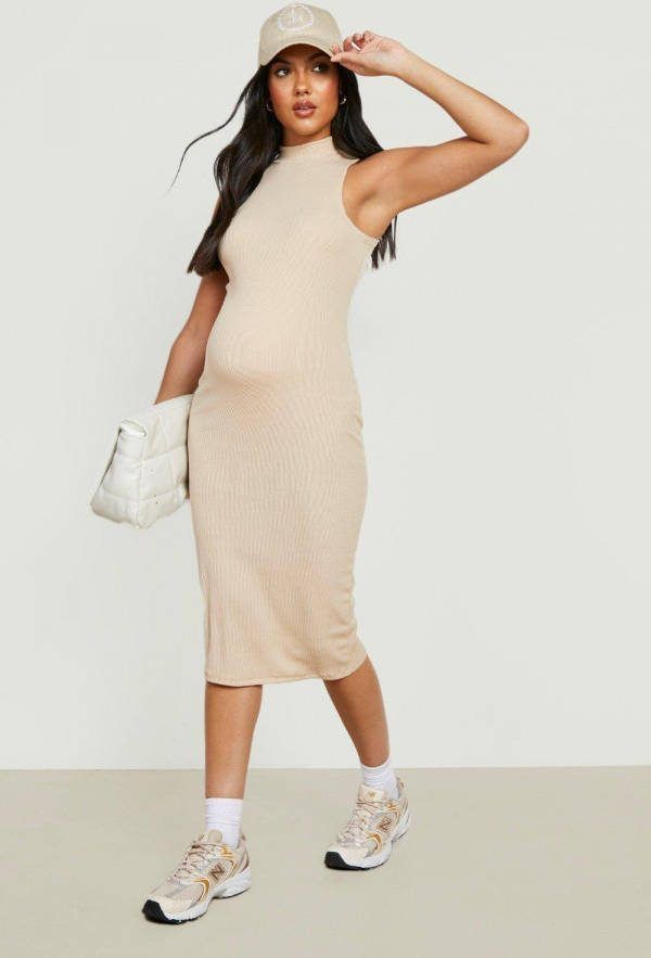 boohoo High Waist Skinny Fit Broek Met Ceintuur En Gesp, Stone
