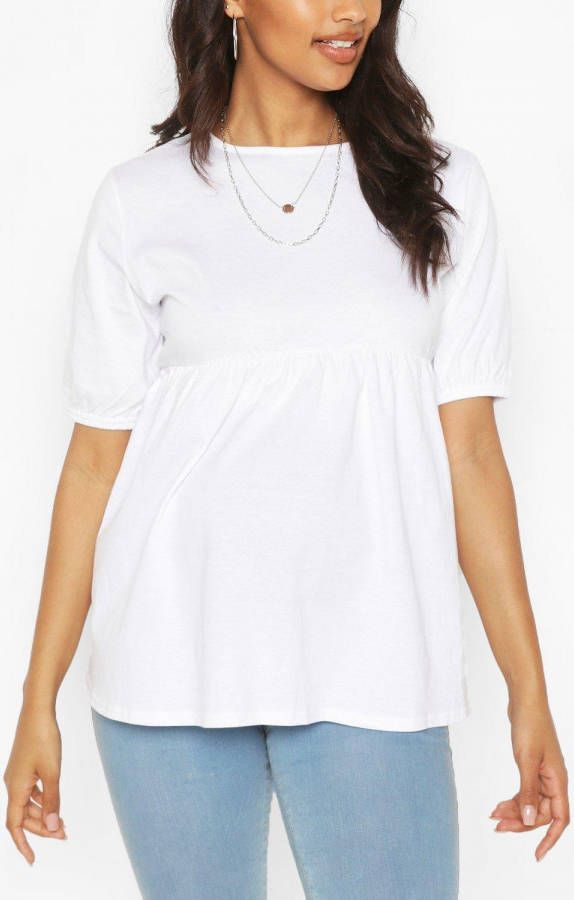 boohoo Zwangerschap Gesmokte Katoenen Top, Wit