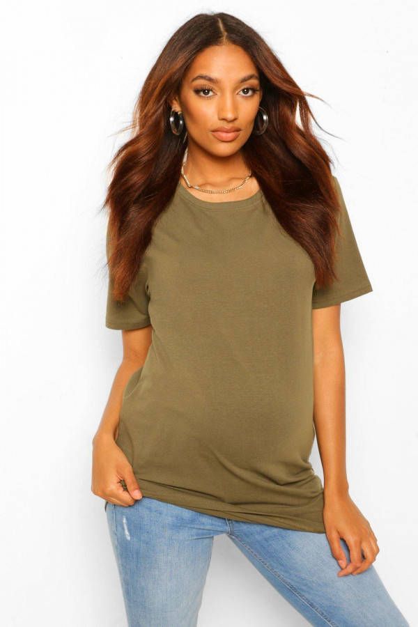 boohoo Zwangerschap Katoenen T Shirt, Kaki