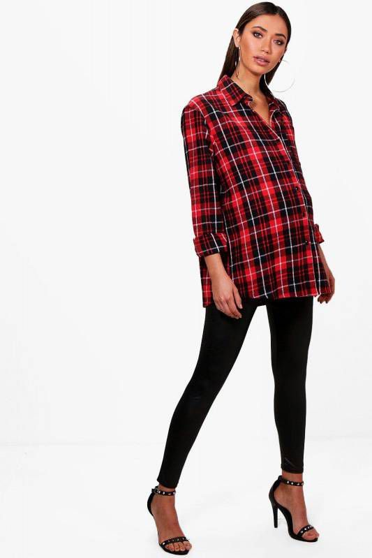 boohoo Zwangerschaps Oversized Geruite Blouse, Red