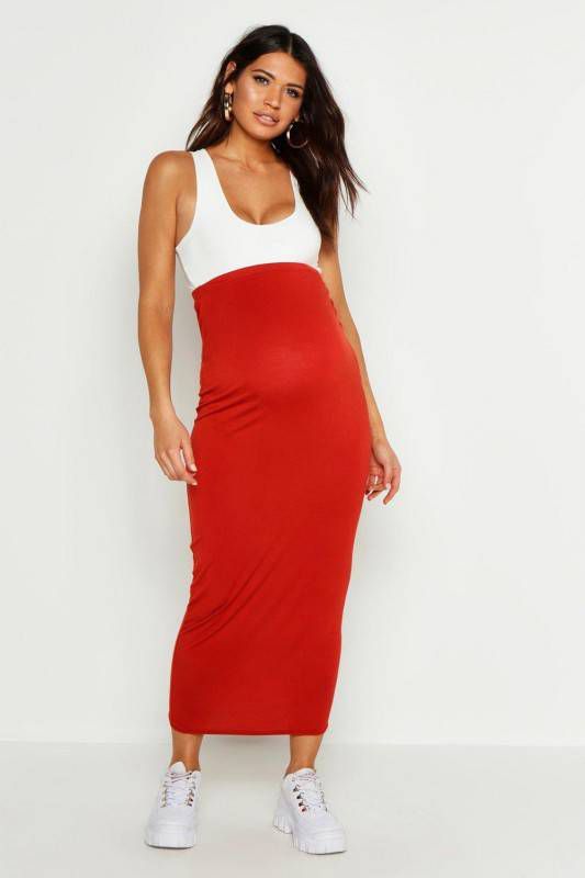 boohoo Zwangerschap Over The Bump Maxi Rok, Roest