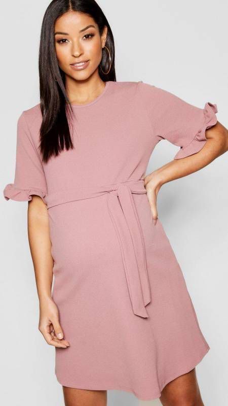 boohoo Zwangerschap Gesmokte Jurk Met Ruches En Ceintuur, Rose