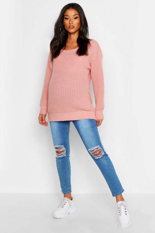 boohoo Zwangerschap Truitje Met Boothals, Poederroze