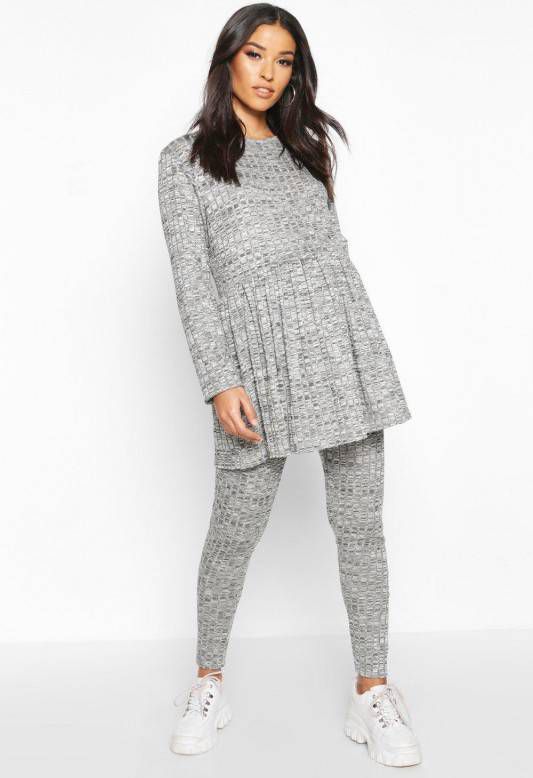 boohoo Zwangerschaps Gesmokte Lounge Set, Grijs Gem&#xEA, leerd