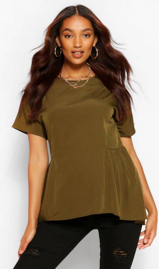boohoo Zwangerschap Gesmokte Tuniek Met Lage Ronde Hals, Kaki