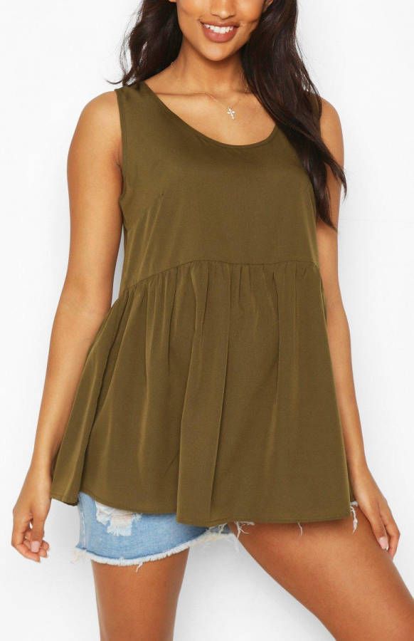 boohoo Zwangerschap Gesmokt Geweven Hemdje, Kaki