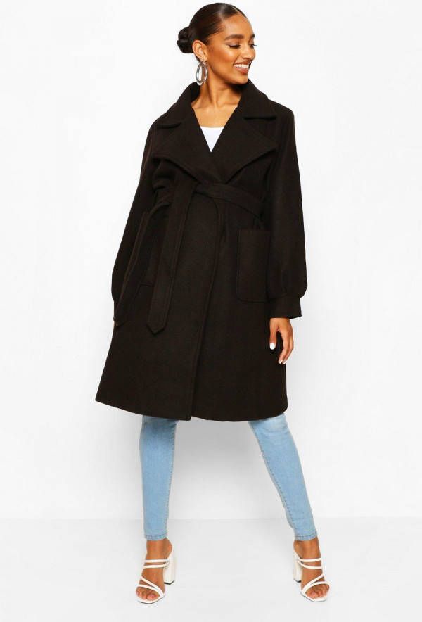 boohoo Zwangerschaps Wikkel Jas Met Zakken, Zwart