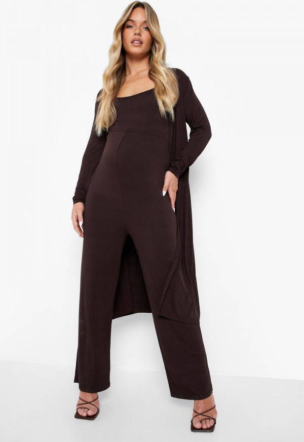 boohoo Zwangerschap Baggy Jumpsuit En Duster Jas, Chocolate
