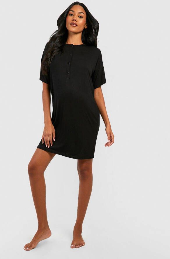 boohoo Zwangerschap Baggy Nachtjapon Met Knopen, Black