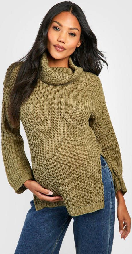 boohoo Zwangerschap Baggy Trui Met Waterval Hals, Olive