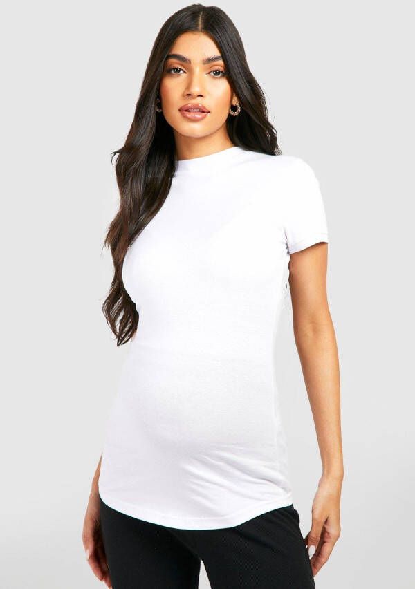 boohoo Zwangerschap Basic Getailleerd T Shirt Met Korte Mouwen, White