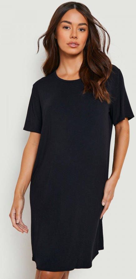 boohoo Zwangerschap Basic Nachtjapon Met Korte Mouwen, Black