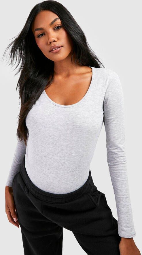boohoo Zwangerschap Basic Top Met Lange Mouwen En Lage Ronde Hals, Grey Marl