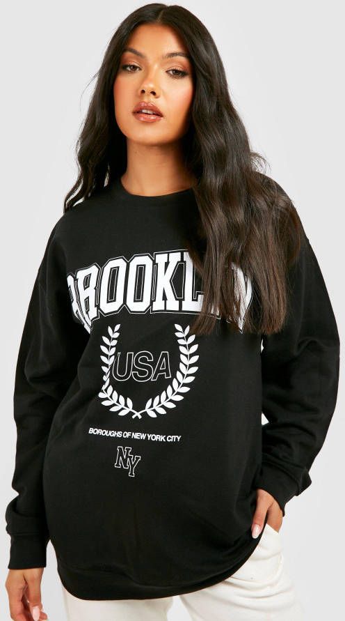 boohoo Zwangerschap Brooklyn Trui Met Print, Black