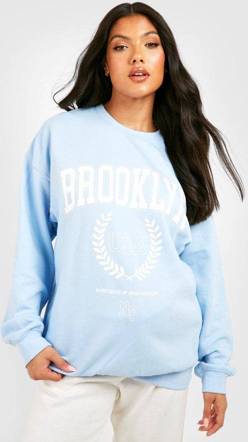 boohoo Zwangerschap Brooklyn Trui Met Print, Light Blue