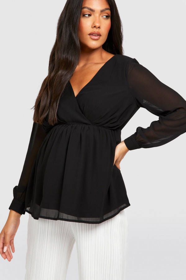 boohoo Zwangerschap Chiffon Wikkeltop, Black