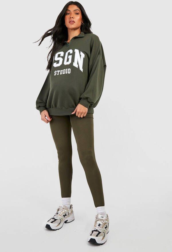 boohoo Zwangerschap Dsgn Studio Trainingspak Met Trui Met Korte Rits En Leggings, Khaki