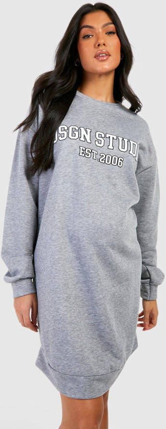boohoo Zwangerschap Dsgn Studio Trui Jurk Met Print, Grey Marl