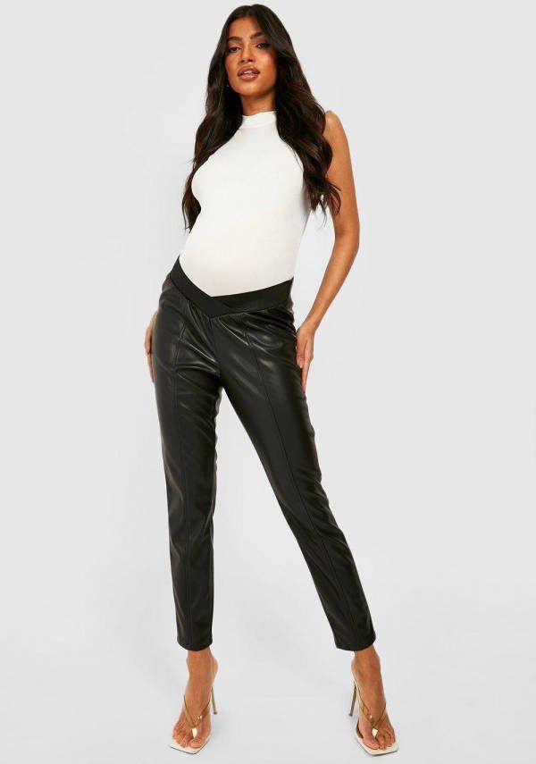 boohoo Zwangerschap Elastische Pu Leggings Met Naaddetail, Black