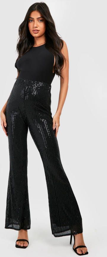 boohoo Zwangerschap Flared Stretch Glitter Broek Met Pailletten, Black