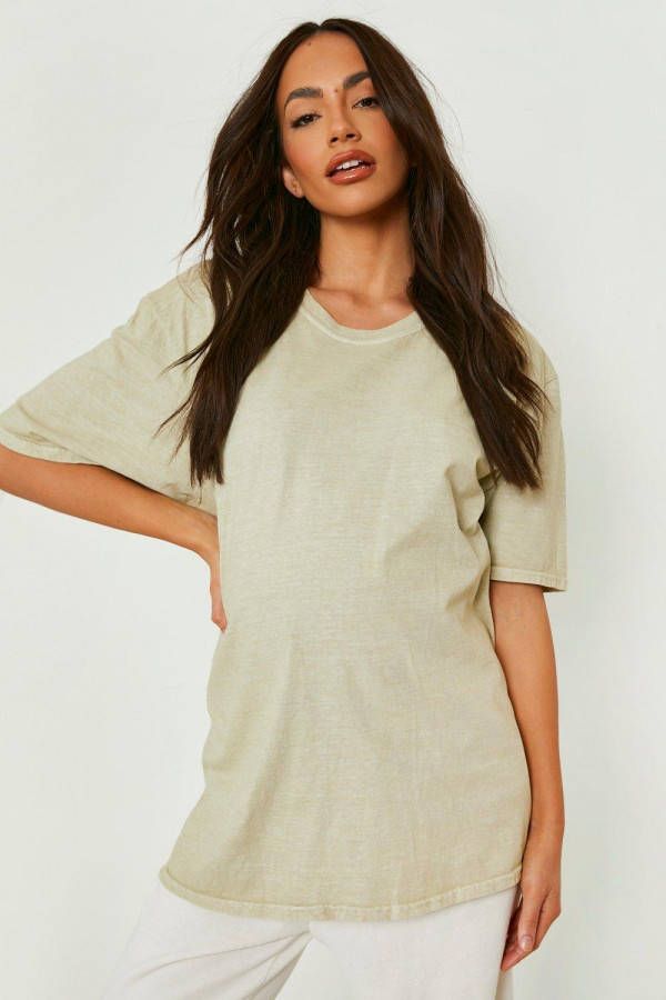 boohoo Zwangerschap Gebleekt T Shirt, Khaki