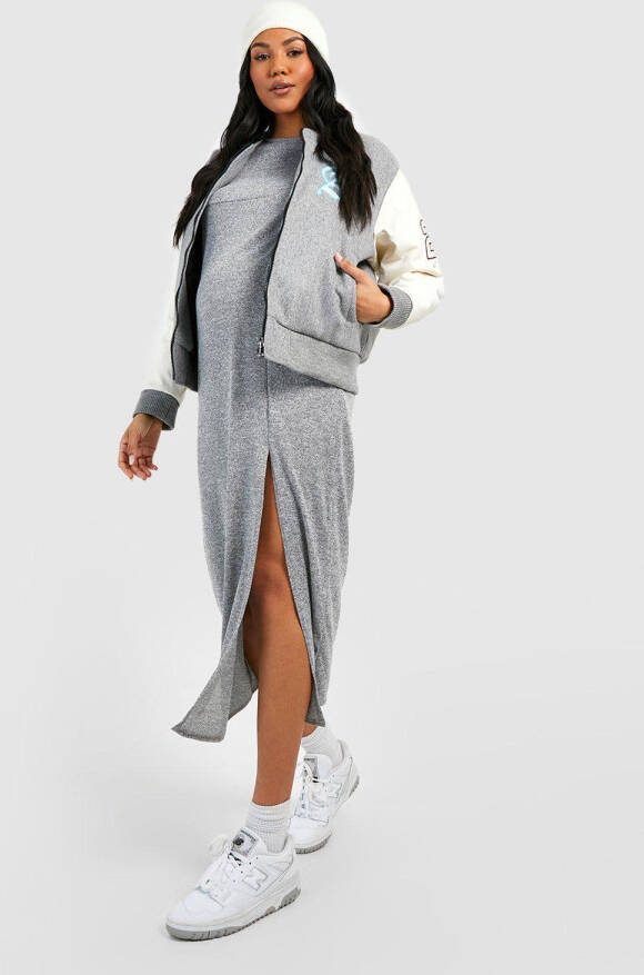 boohoo Zwangerschap Gebreide Midaxi Jurk, Grey Marl