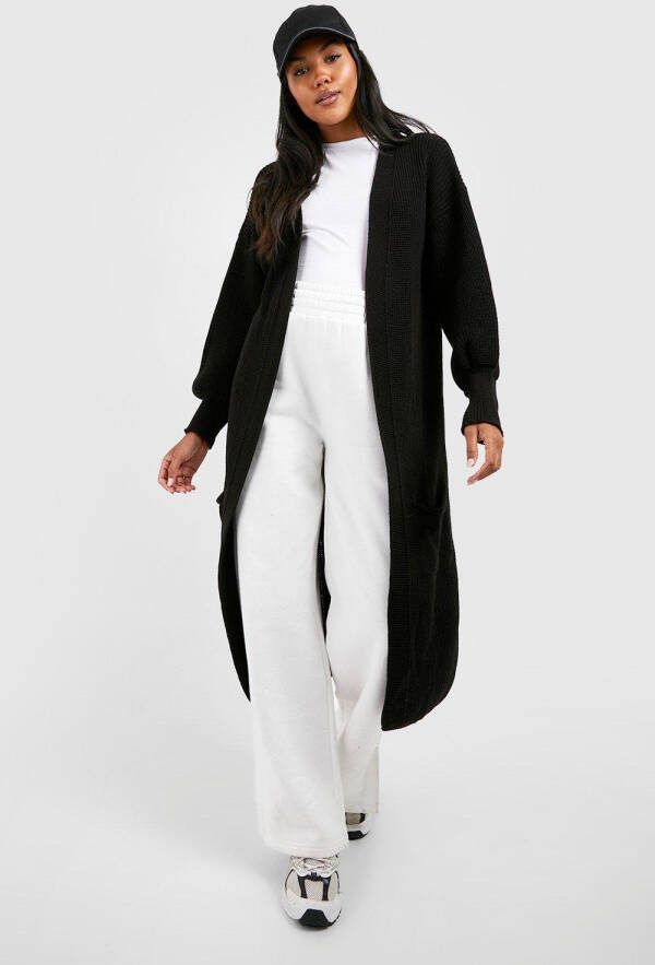 boohoo Zwangerschap Gebreide Midi Cardigan Met Klokmouwen, Black