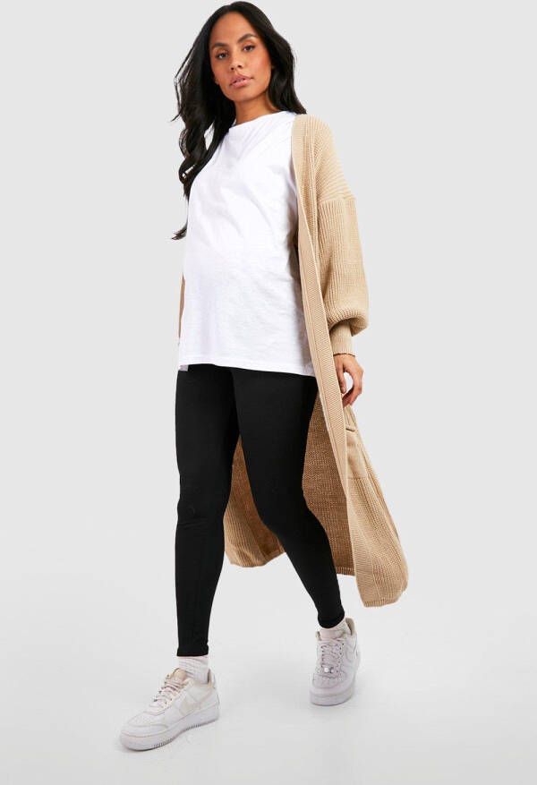 boohoo Zwangerschap Gebreide Midi Cardigan Met Klokmouwen, Stone