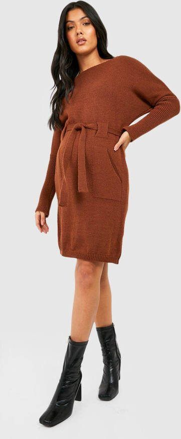 boohoo Zwangerschap Gebreide Mini Jurk Met Ceintuur, Chocolate