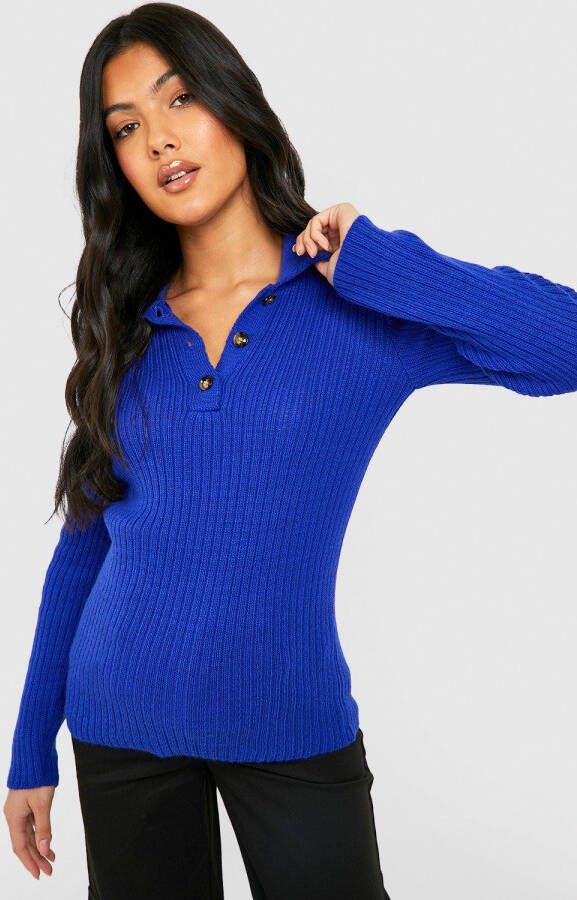 boohoo Zwangerschap Gebreide Top Met Kraag En Knopen, Cobalt