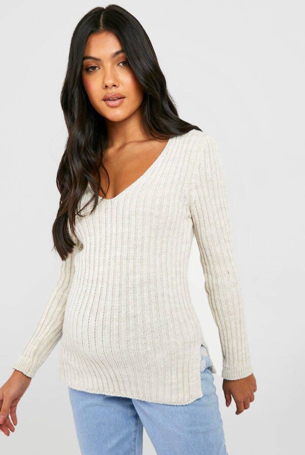 boohoo Zwangerschap Gebreide Top Met Ronde Zoom En Zijsplit, Ivory