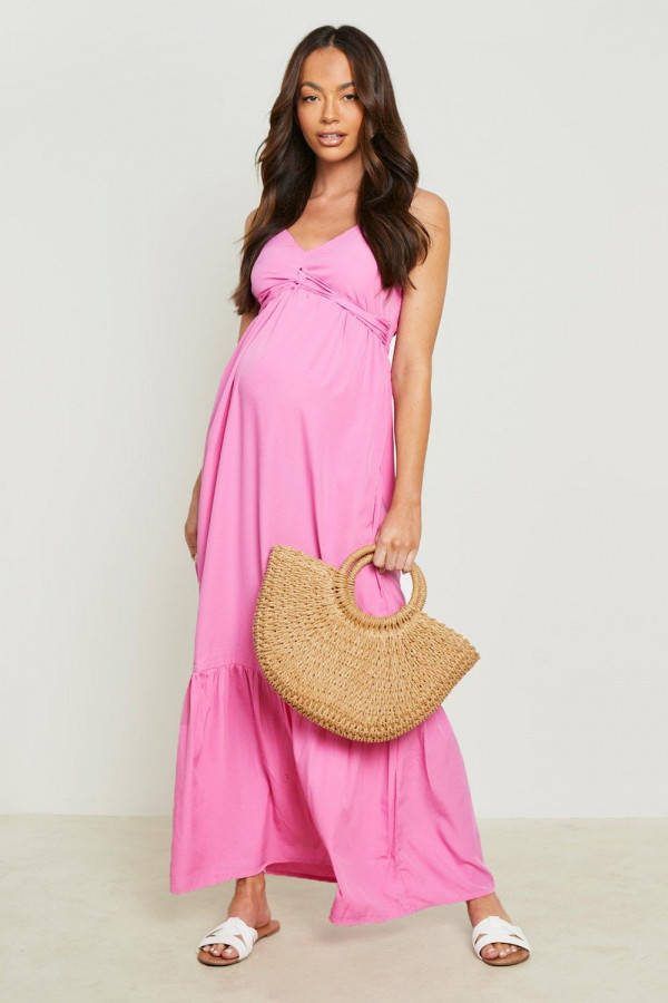 boohoo Zwangerschap Gedraaide Maxi Jurk, Pink