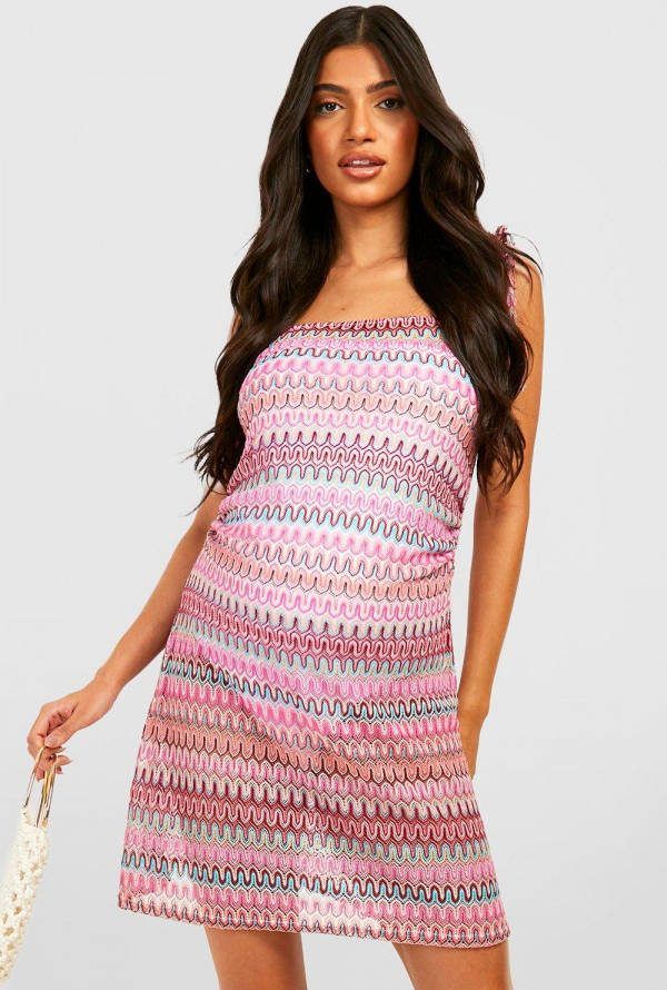 boohoo Zwangerschap Gehaakte Zig Zag Strand Jurk, Multi