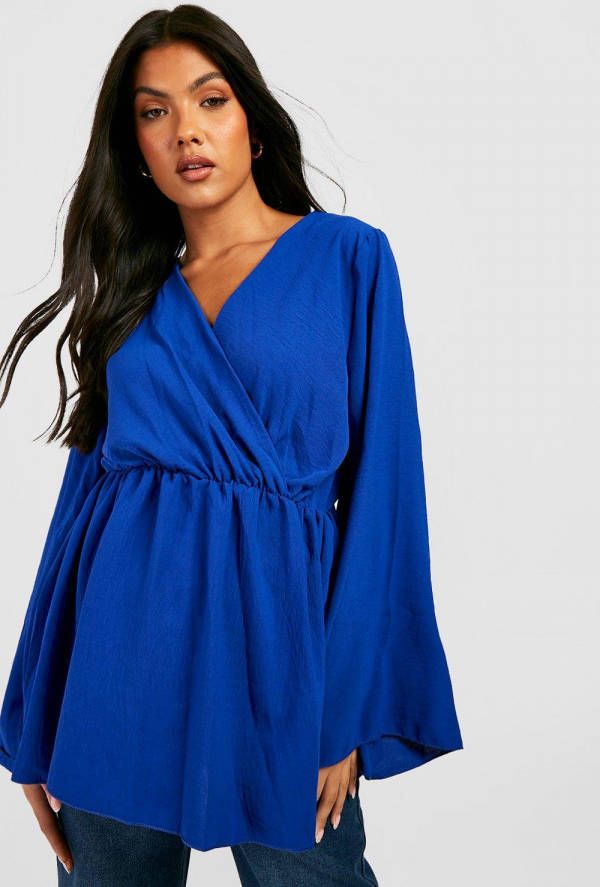 boohoo Zwangerschap Gekreukelde Flared Wikkeltop, Cobalt
