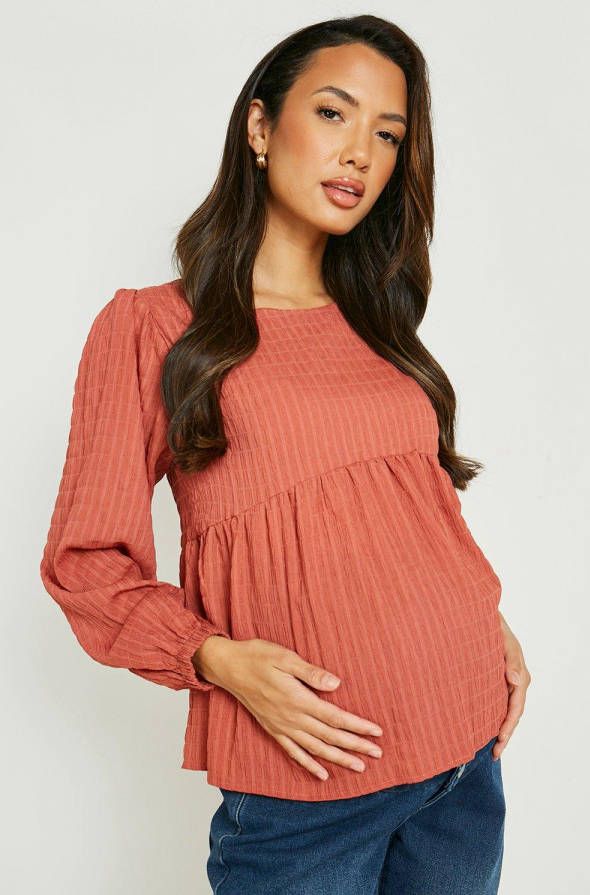 boohoo Zwangerschap Gekreukelde Gesmokte Top Met Pofmouwen, Rose Pink