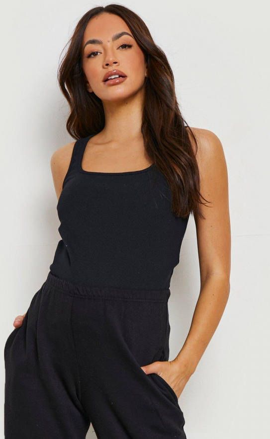 boohoo Zwangerschap Geribbeld Hemd Met Vierkante Hals, Black