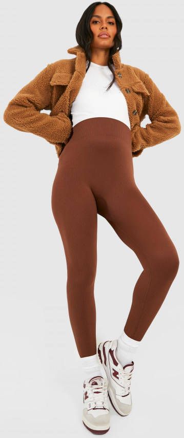 boohoo Zwangerschap Geribbelde Naadloze Leggings, Chocolate