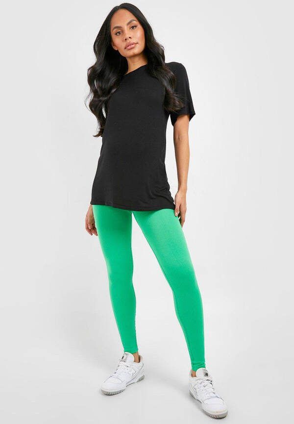 boohoo Zwangerschap Geribbelde Naadloze Leggings, Green