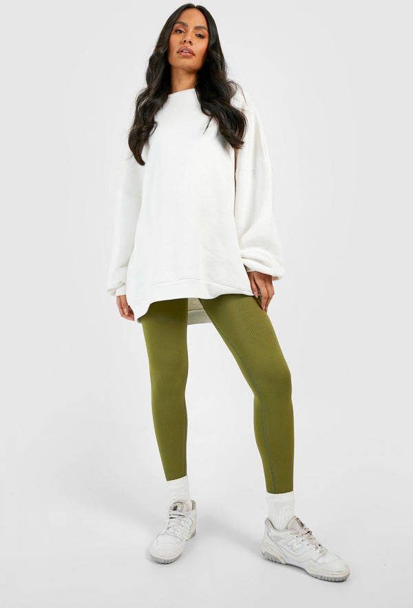 boohoo Zwangerschap Geribbelde Naadloze Leggings, Khaki
