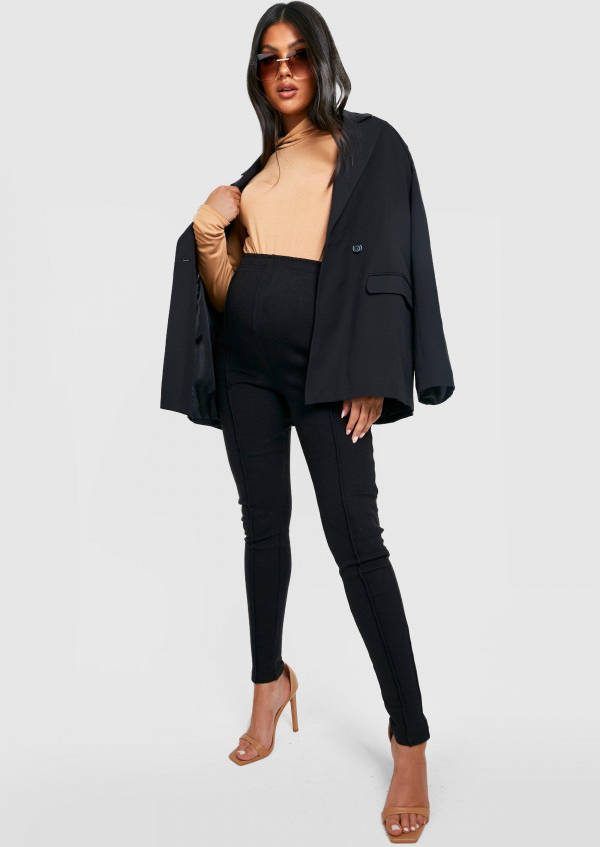 boohoo Zwangerschap Geribbelde Premium Leggings Met Naaddetail, Black
