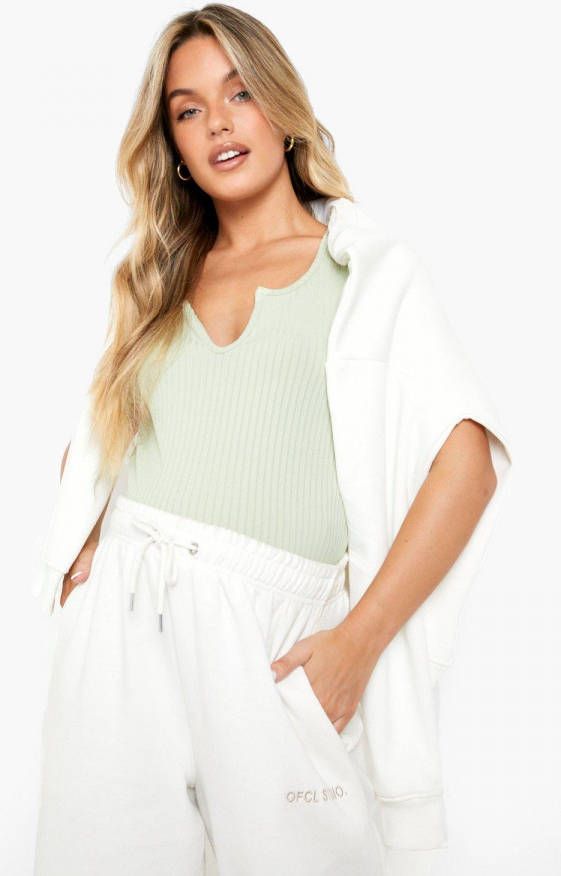 boohoo Zwangerschap Geribbelde Top Met Hals Inkeping, Sage