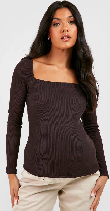 boohoo Zwangerschap Geribbelde Top Met Vierkante Hals, Chocolate