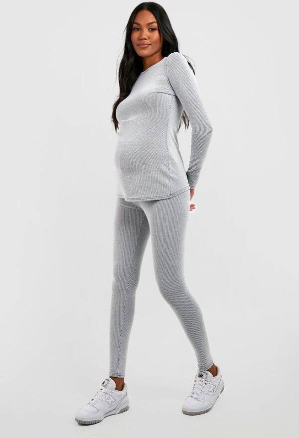 boohoo Zwangerschap Geribbelde Two Tone Leggings, Black