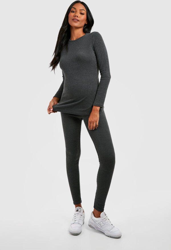 boohoo Zwangerschap Geribbelde Two Tone Leggings, Khaki