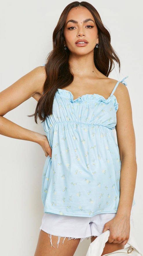 boohoo Zwangerschap Gesmokte Bloemen Top Met Bandjes, Blue