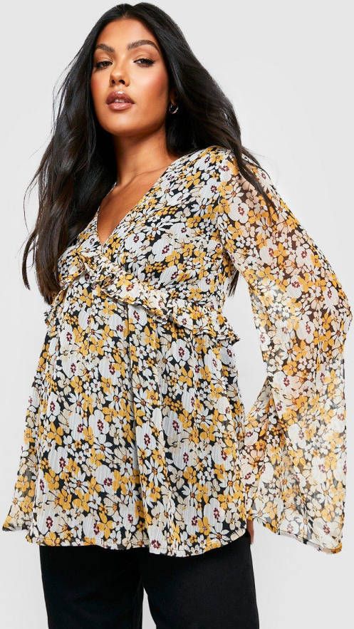 boohoo Zwangerschap Gesmokte Bloemen Top Met Ruches, Black
